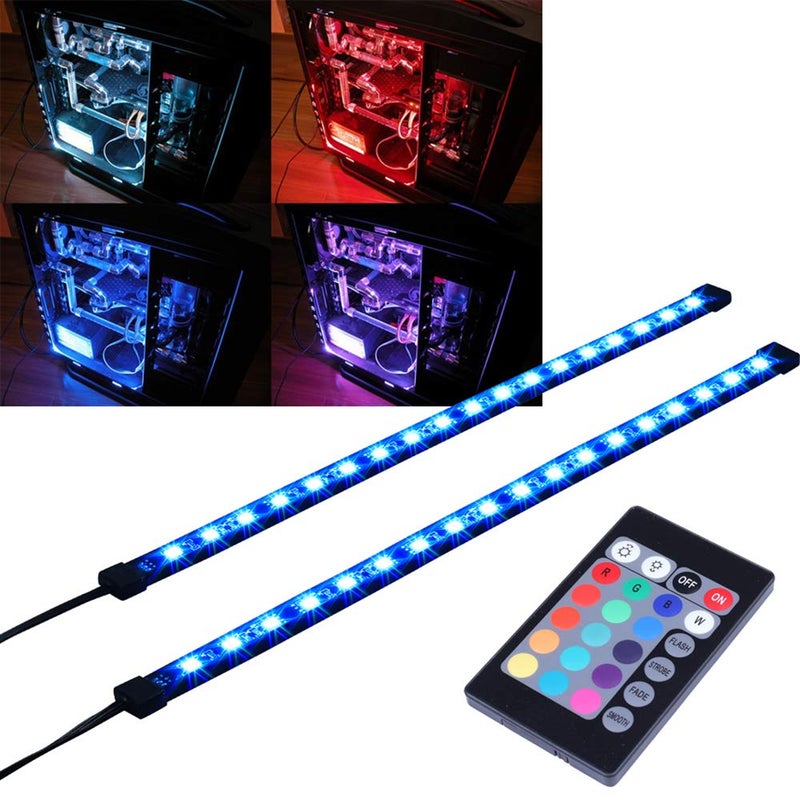 DS leddess RGB LED Strip Computer Lighting via Magnet with Controller for Desktop Computer Case Mid Tower Full Tower (24Key Remote,2 in 1,30CM,R Series) - Image 1